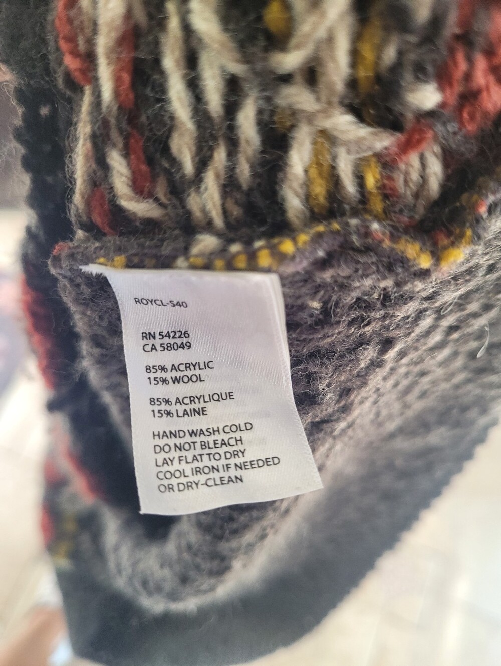 Royal Robbins Charcoal Hooded Zip Cardigan with Red and Yellow Fair Isle - Picture 5 of 6